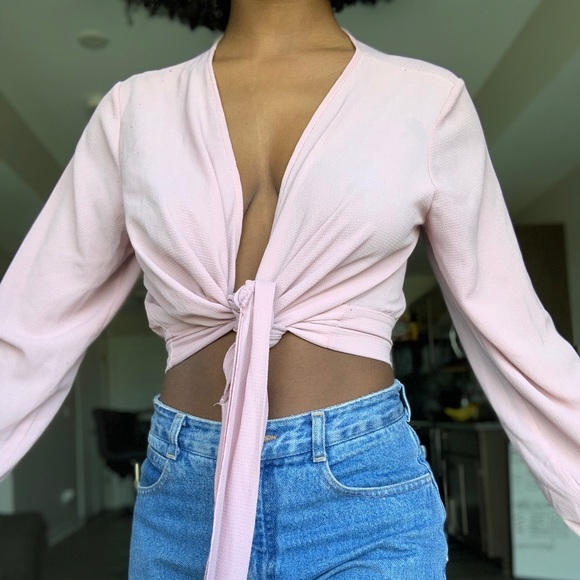 FASHION NOVA Blush Pink tie up blouse - Picture 2 of 6
